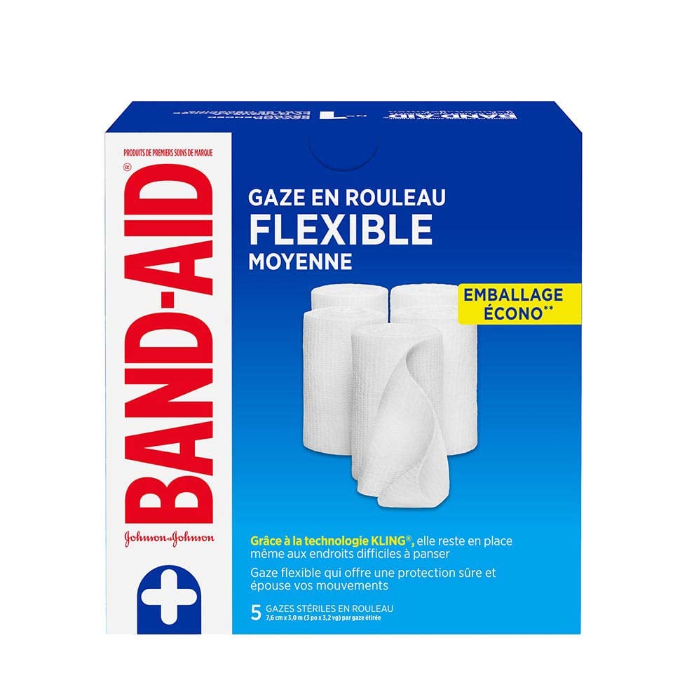paquet de 5 rouleaux de gaze flexible moyenne band-aid