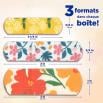 Trois pansements adhésifs de marque BAND-AID® en tissu flexible à motifs de fleurs sauvages, formats assortis