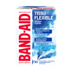 Boîte de pansements adhésifs de marque BAND-AID® en tissu flexible à motifs d'aquarelle, 30 pansements assortis, et 3 pansements présentés à côté de la boîte