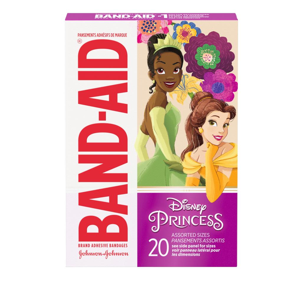 Une boîte de 20 pansements assortis BAND-AID® à motifs de Princesses DISNEY