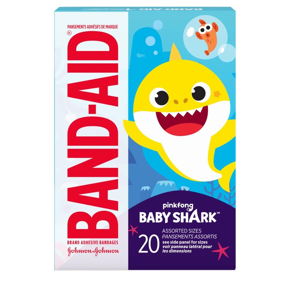 Box of BAND-AID® Brand Nickelodeon Baby Shark Bandages, 20 count